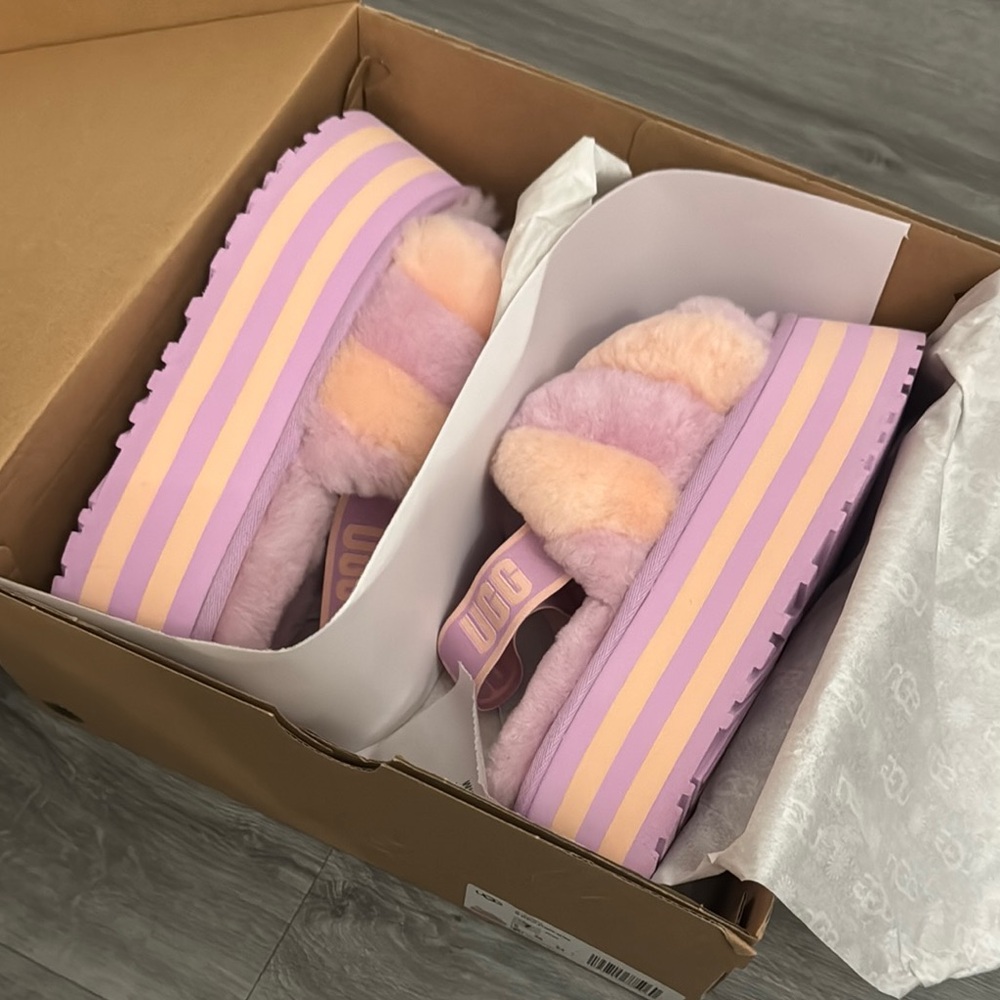 UGG Fluffy Pink and Orange Sandals